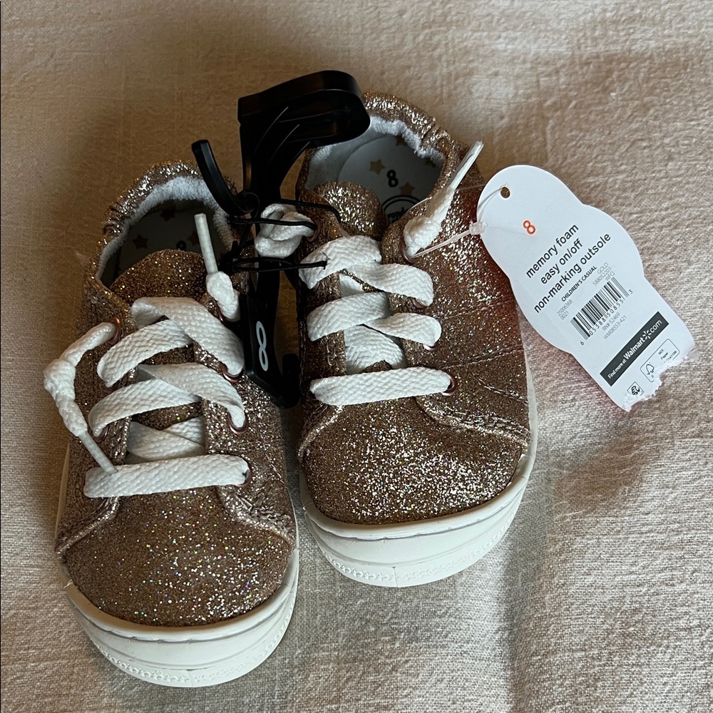NWT Toddler Pull on Sneakers Gold Sparkle Size 8